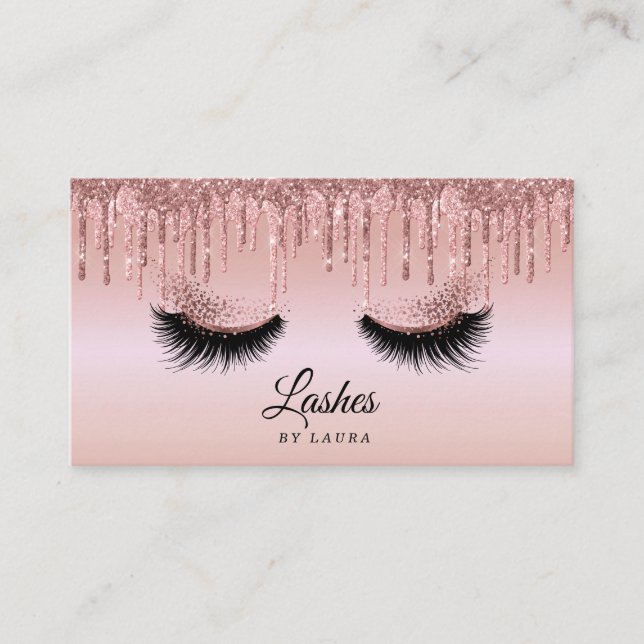 Long Lash Extension Makeup Artist Dripping Gold Business Card (Front)
