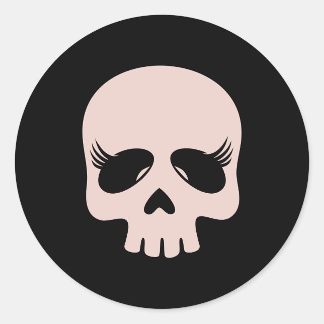 Long Lashes Beauty Girl Skull Gothic Classic Round Sticker (Front)