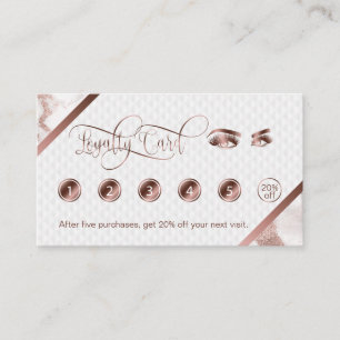 Long Lashes & Brows Makeup Artist Rose Gold Marble Loyalty Card