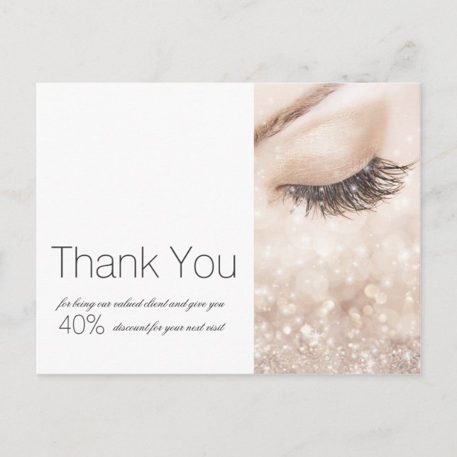Long Lashes Glitter Beige Cream Thank You Postcard (Front)