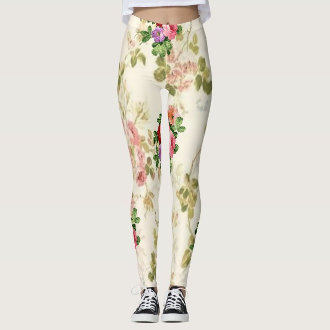 long leggings fleuris adolescent blanc (Devant)