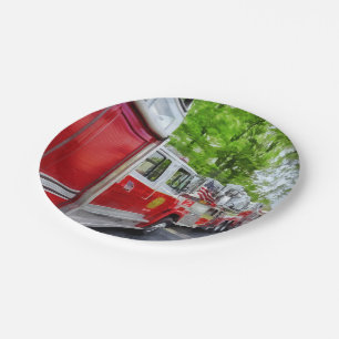 Long Line of Fire Trucks Paper Plate