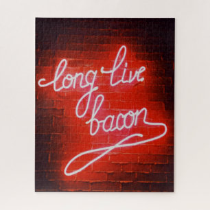 Long Live Bacon Neon Sign, Bacon lover Jigsaw Puzzle