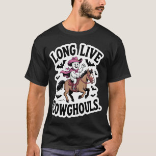 Long Live Cowghouls Ghost on Horse Funny Halloween T-Shirt