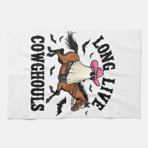Long Live Ghouls Spooky Halloween Ghost Cowboy Kitchen Towel