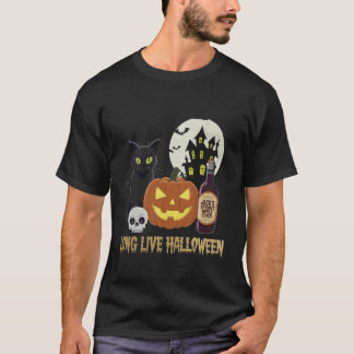 Long Live Halloween Funny Pumpkin Black Cat Vintag T-Shirt