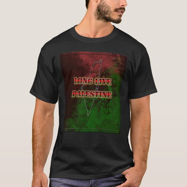 Long Live Palestine Map with flag colours  T-Shirt (Front)