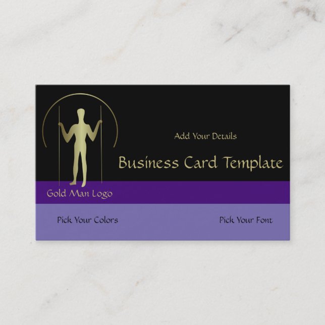 Long Man - Simple Gold Man Logo Business Card (Front)