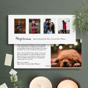 Long Minimalist Four Photo Holiday Christmas Card