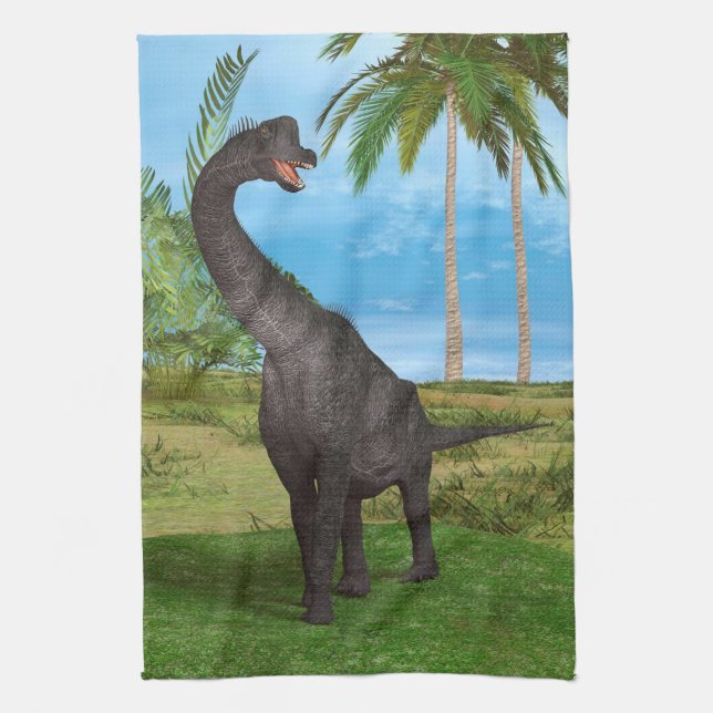 Long Neck Dinosaur Jungle Adventure Kitchen Towel (Vertical)