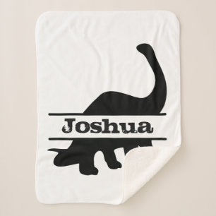 Long Neck Dinosaur Personalized Name Silhouette Sherpa Blanket