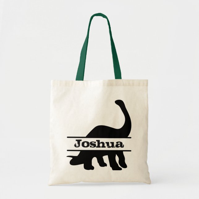 Long Neck Dinosaur Personalized Name Tote Bag (Front)