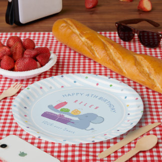 Long-Nosed Elephant & Gifts Birthday Paper Plate