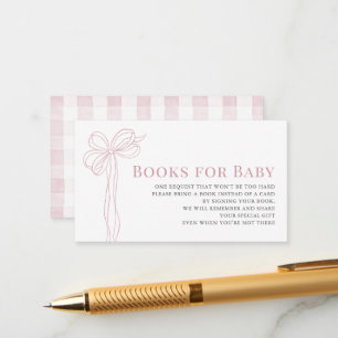 Long Pink Bow Ribbon Girl Baby Shower Book Request Enclosure Card