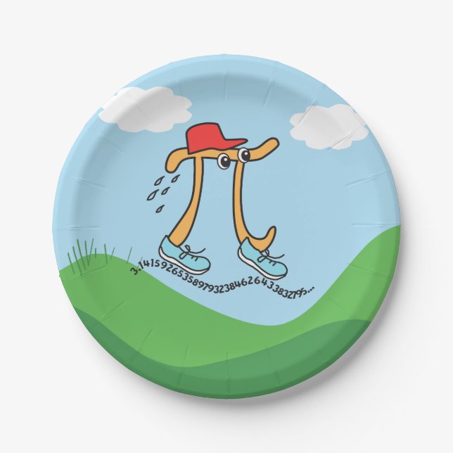 Long Running Pi - Funny Pi Guy Paper Plate (Front)