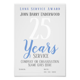 Long Service Award Certificate Photo Print