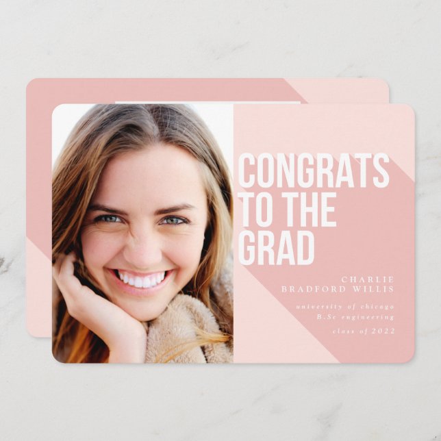 LONG SHADOW CONGRATS TO THE GRAD BLUSH PINK  INVITATION (Front/Back)