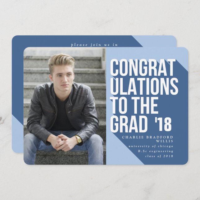 LONG SHADOW CONGRATS TO THE GRAD NAVY INVITATION (Front/Back)