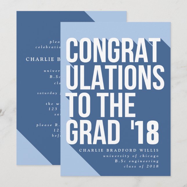 LONG SHADOW CONGRATS TO THE GRAD NAVY INVITATION (Front/Back)