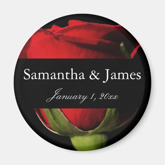 Long Stem Red Rose Personal Wedding Magnet (Front)