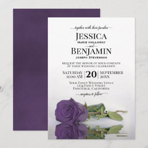 Long Stemmed Amethyst Purple Rose Elegant Wedding Invitation