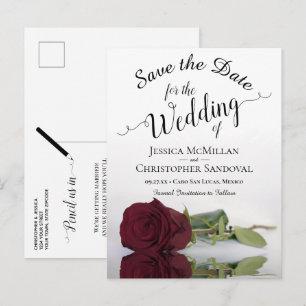 Long-Stemmed Burgundy Rose Wedding Save the Date Announcement Postcard