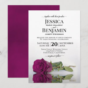 Long-Stemmed Cassis Purple Rose Elegant Wedding Invitation