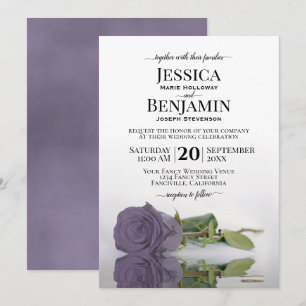 Long-Stemmed Dusty Purple Rose Elegant Wedding Invitation