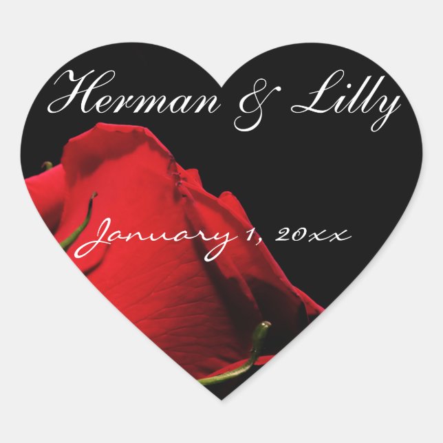 Long Stemmed Red Roses Personalized Wedding Heart Sticker (Front)