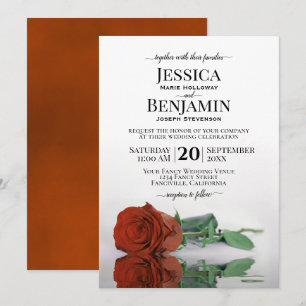 Long-Stemmed Rust Orange Rose Elegant Wedding Invitation