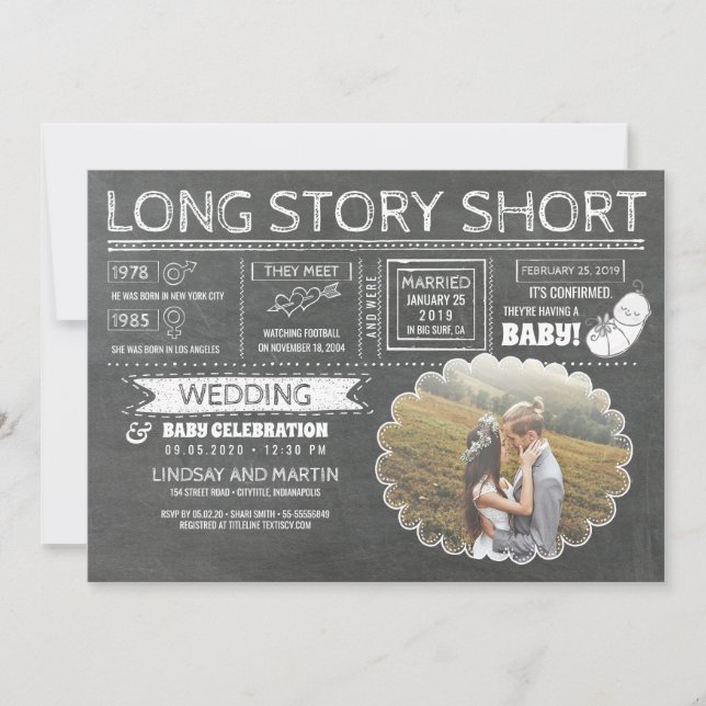 Long Story Short | Wedding and Baby Celebration Save The Date (Front)