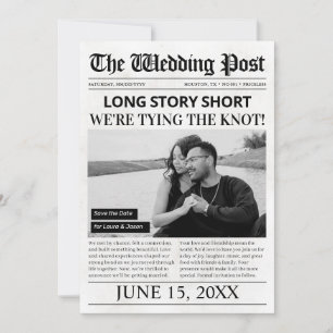 Long Story Short Wedding Save The Date Newspaper  Holiday Card