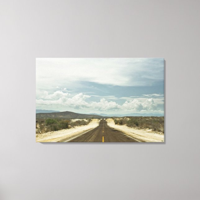 Long Straight Road Through Mexican Baja Landscape Canvas Print (Front)