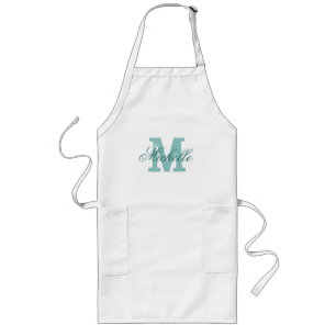 Long Tablier monogramme de nom personnalisé   bleu tur