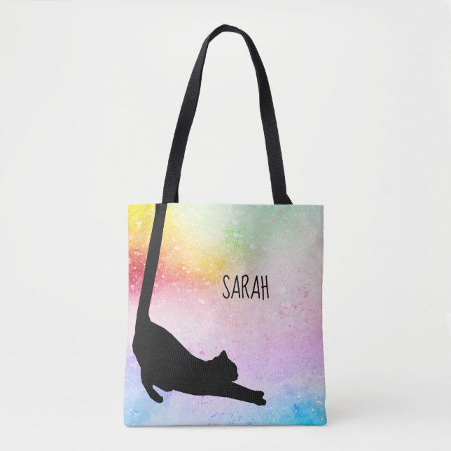 Long Tail Black Cat Personalized Tote Bag (Front)