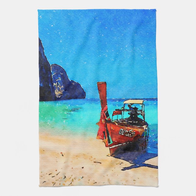 Long tail boat on Thai Kitchen Towel (Vertical)