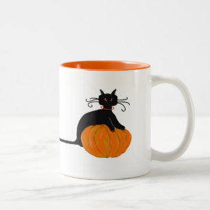 Long Tail Halloween Cat Two-Tone Coffee Mug