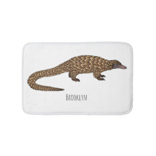 Long-tailed pangolin cartoon illustration bath mat