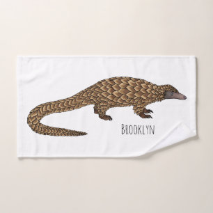 Long-tailed pangolin cartoon illustration  bath towel set