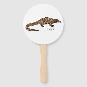 Long-tailed pangolin cartoon illustration  hand fan