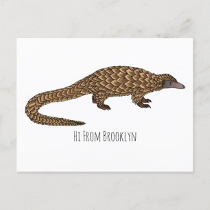 Long-tailed pangolin cartoon illustration postcard