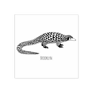Long-tailed pangolin cartoon illustration  rubber stamp