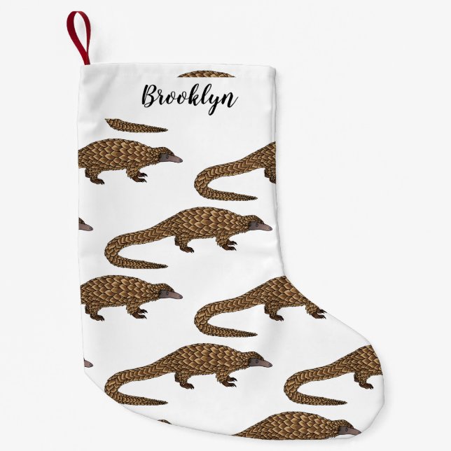 Long-tailed pangolin cartoon illustration  small christmas stocking (Front)