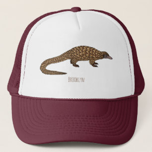 Long-tailed pangolin cartoon illustration trucker hat