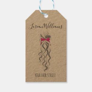 Long wavy hair with a bow  Hairstyling branding Gift Tags