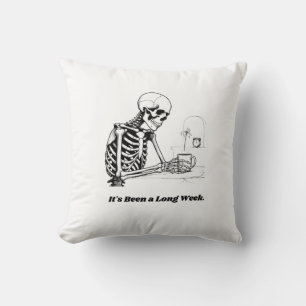Long Week Skeleton T-Shirt Minimalist Throw Pillow