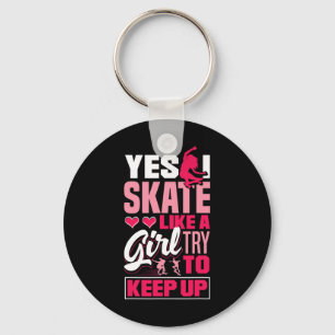 Longboard Freeboard Skateboarding Female Skater Keychain