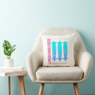 Longboard Retro Skateboard Vintage Skater Design Throw Pillow