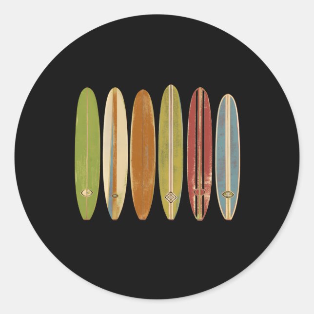 Longboard Surfboards Style Surfing Classic Round Sticker (Front)