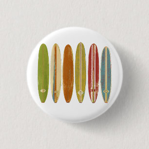 Longboard Surfboards Vintage Retro Style Surfing 1 Inch Round Button